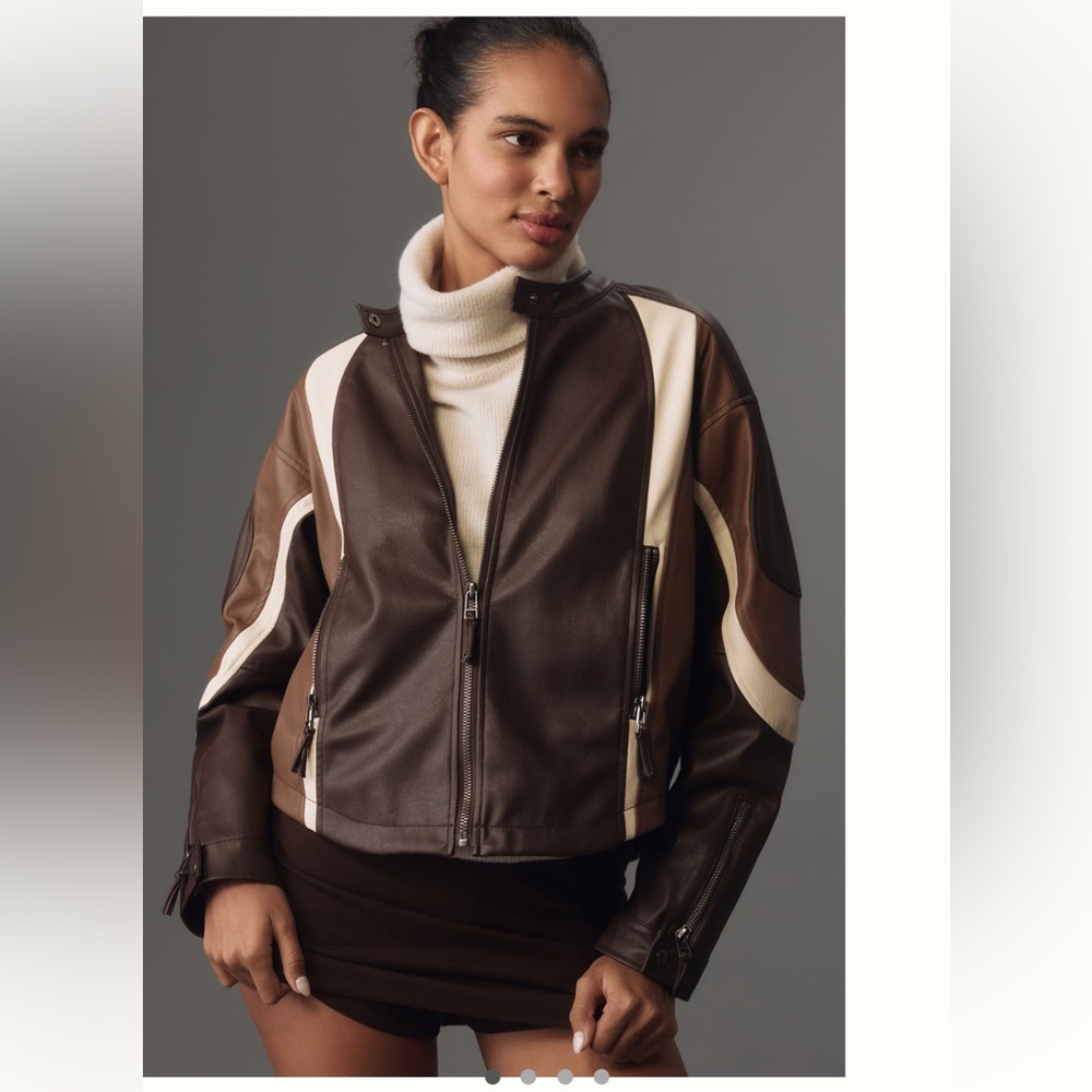 ANTHROPOLOGIE NWT By Anthropologie Faux-Leather Colorblock Race Jacket